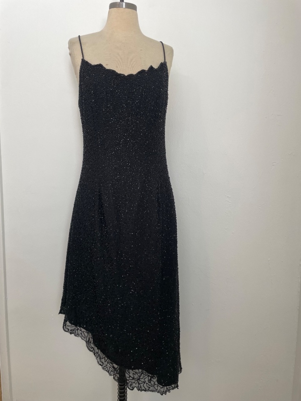 Vintage Marina Bresler Fully Beaded Black Cocktail Slip Dress, Y2K Prom Event, 6